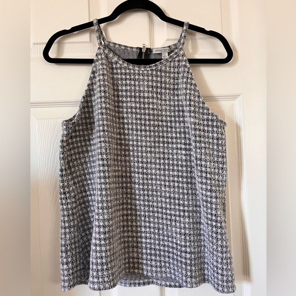 Green Envelope Black and White Racer Back Top in size Large
